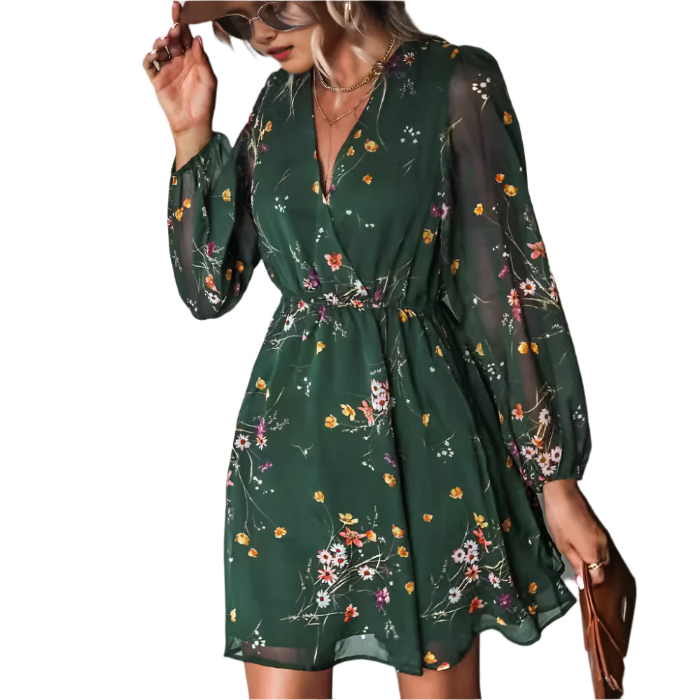 Women's Floral Chiffon Long Sleeve Ditsy Mini Dress