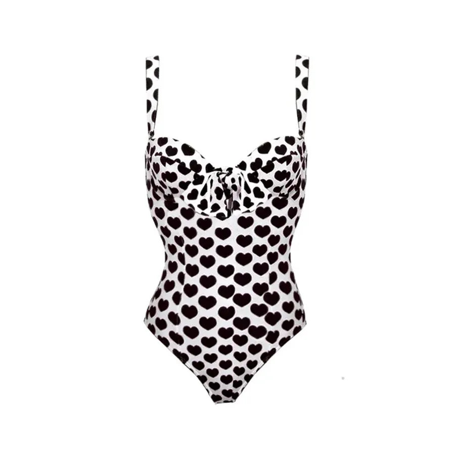 Women's Love Heart Print Swimsuit With Matching Skirt