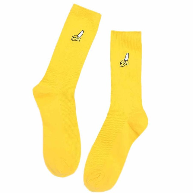 Unisex Knitted Socks Cute Cartoon Fruit Print Avocado Banana Cherry Peach Fun Footwear
