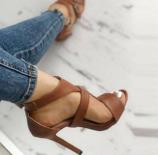 Women's Faux Leather Peep Toe Buckle Stiletto Sandals