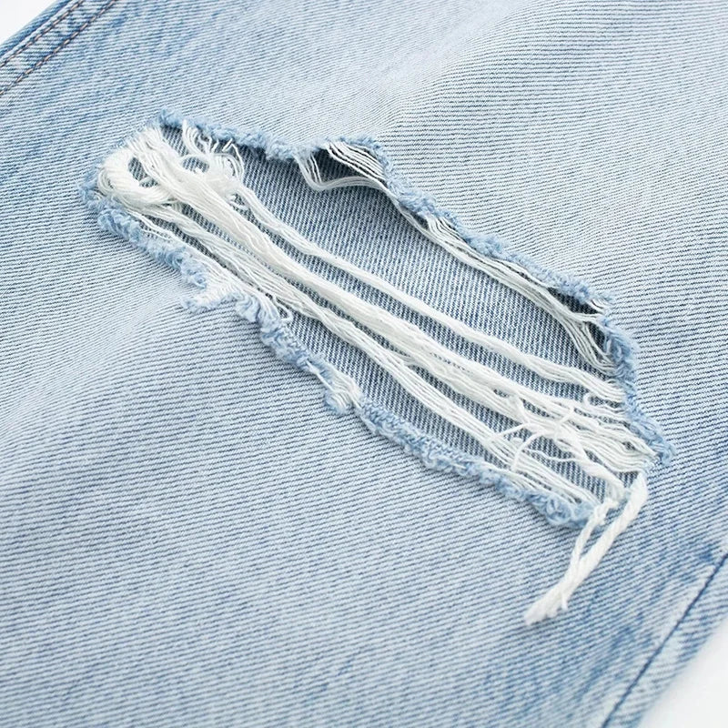 Women's Frayed Hem Ripped Wide Leg Jeans