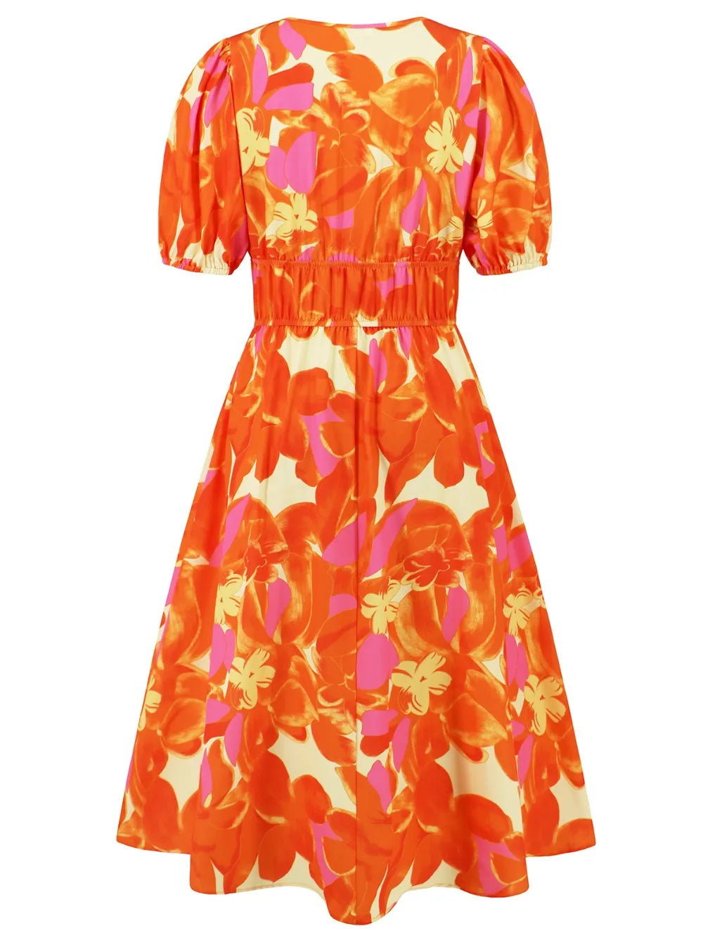 Women's Ruched Floral Print Flare Midi Dress