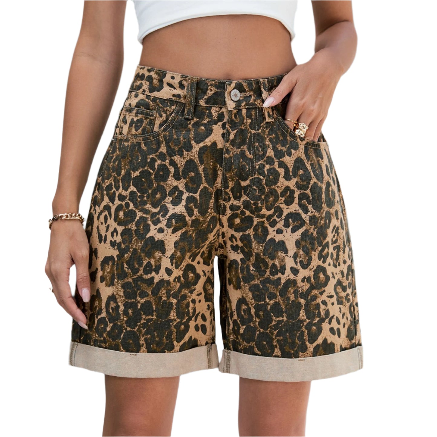 Women's High Waisted Long Denim Shorts