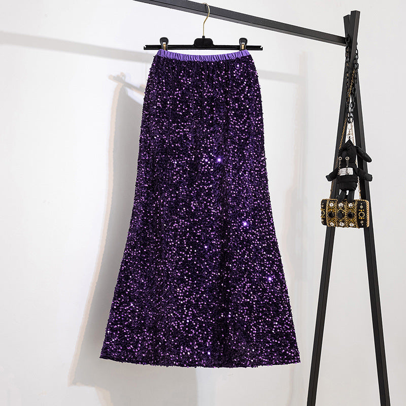 Women's Plus Size Glitter Sequin A-Line Skirt