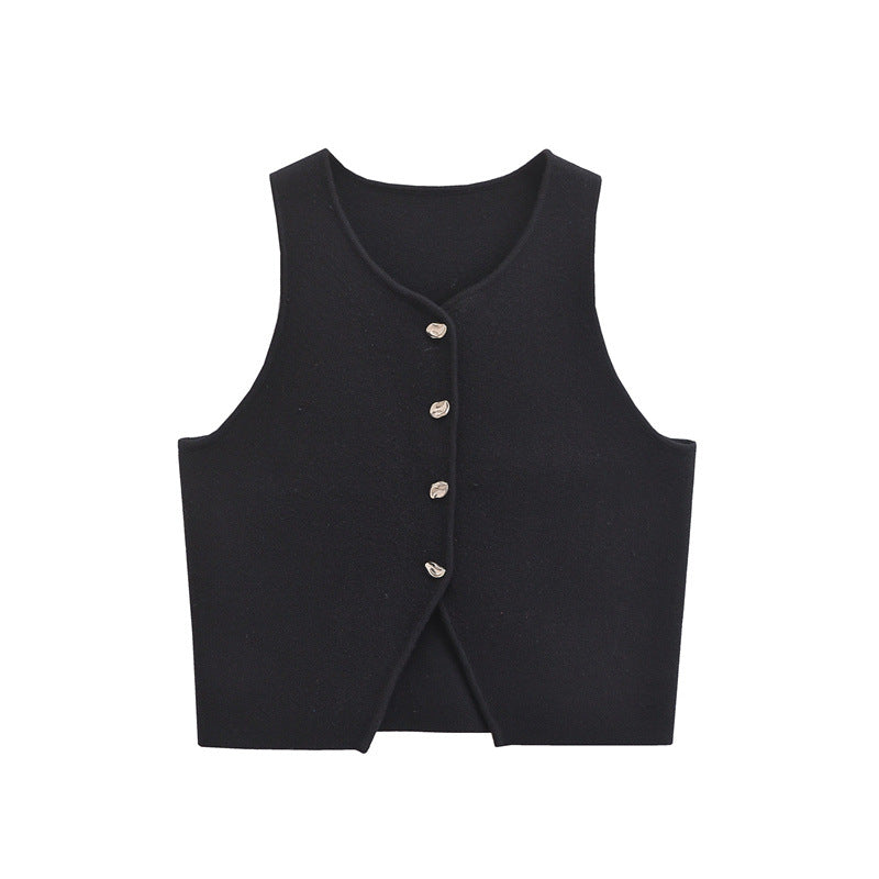 Women's Button Front Knit Vest Waistcoat