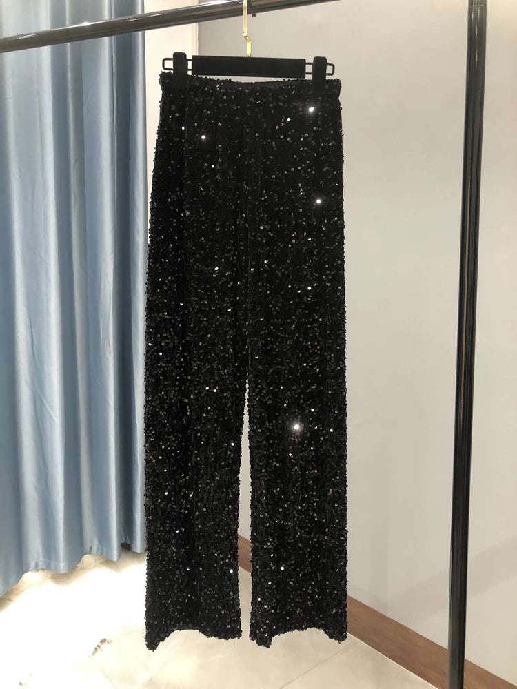 Women's Glitter Sparkling Wide Leg Trousers