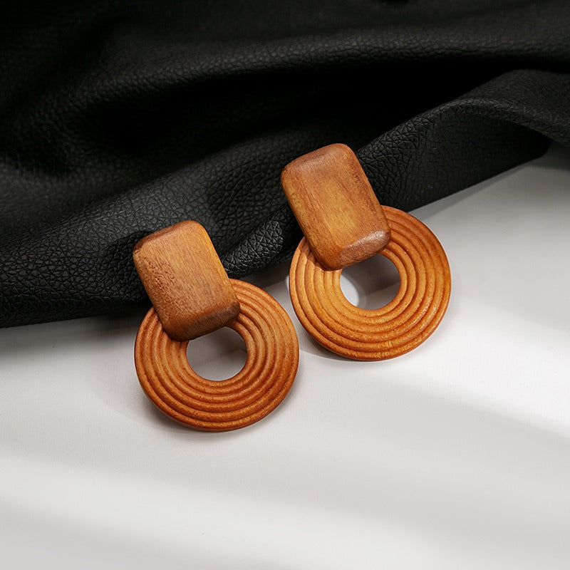 Women's Wooden Bohemian Geometric Round Earrings