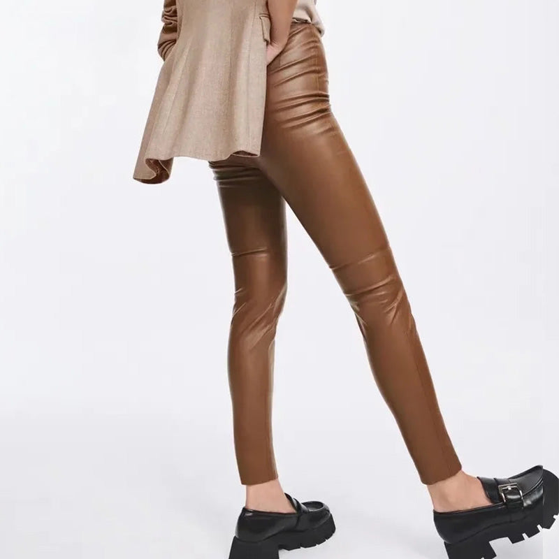 Women's PU Leather Pencil Trousers