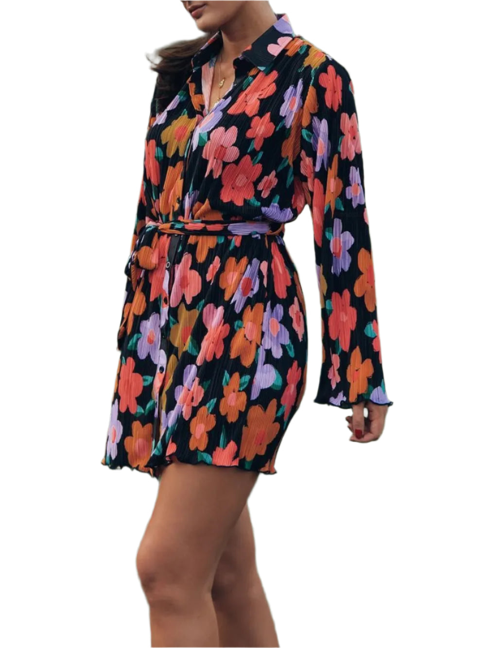 Women's Pleated Tied Waist Loose Fit Short Dress