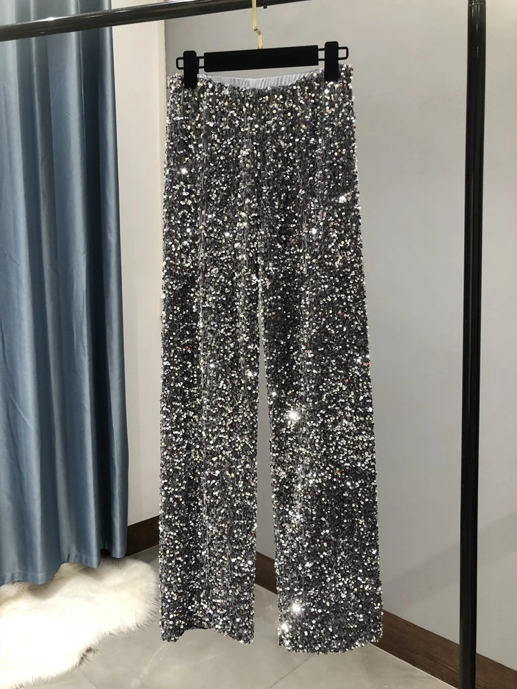 Women's Glitter Sparkling Wide Leg Trousers