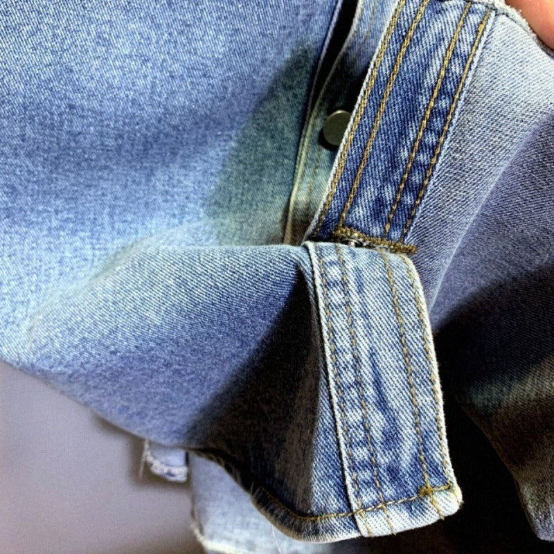 Women's Denim Ripped Stud Detail Tie Waist Shirt