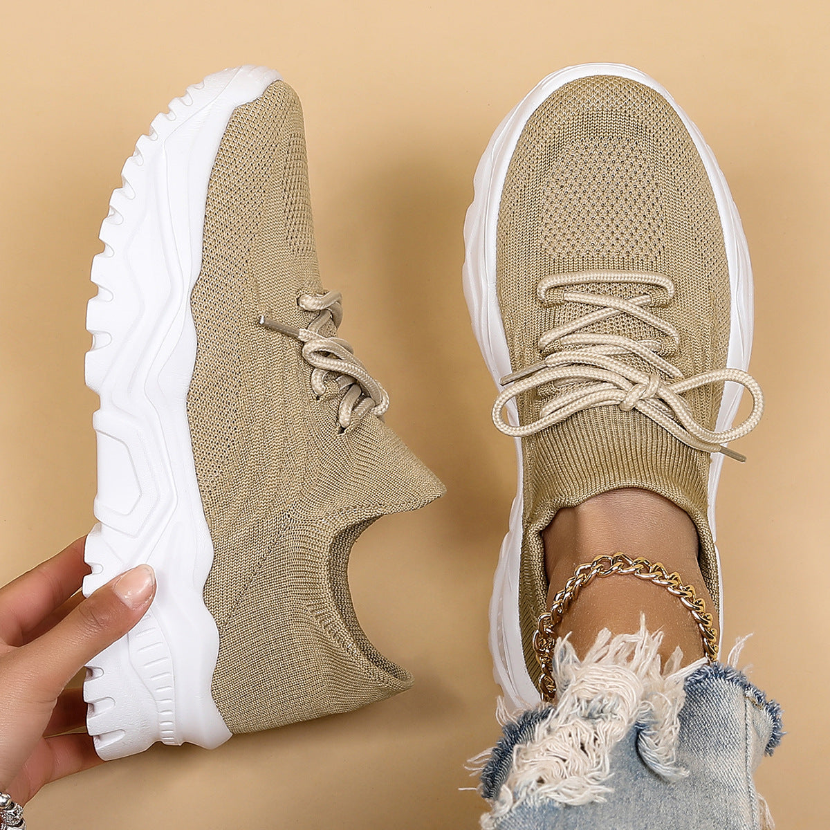 Women's Mesh Lace Up Sock Casual Trainers