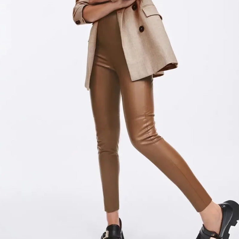 Women's PU Leather Pencil Trousers
