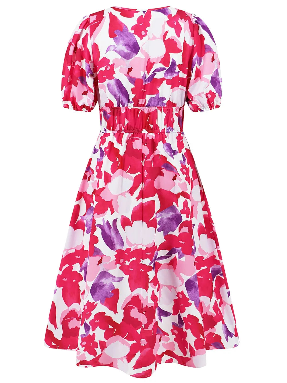 Women's Ruched Floral Print Flare Midi Dress
