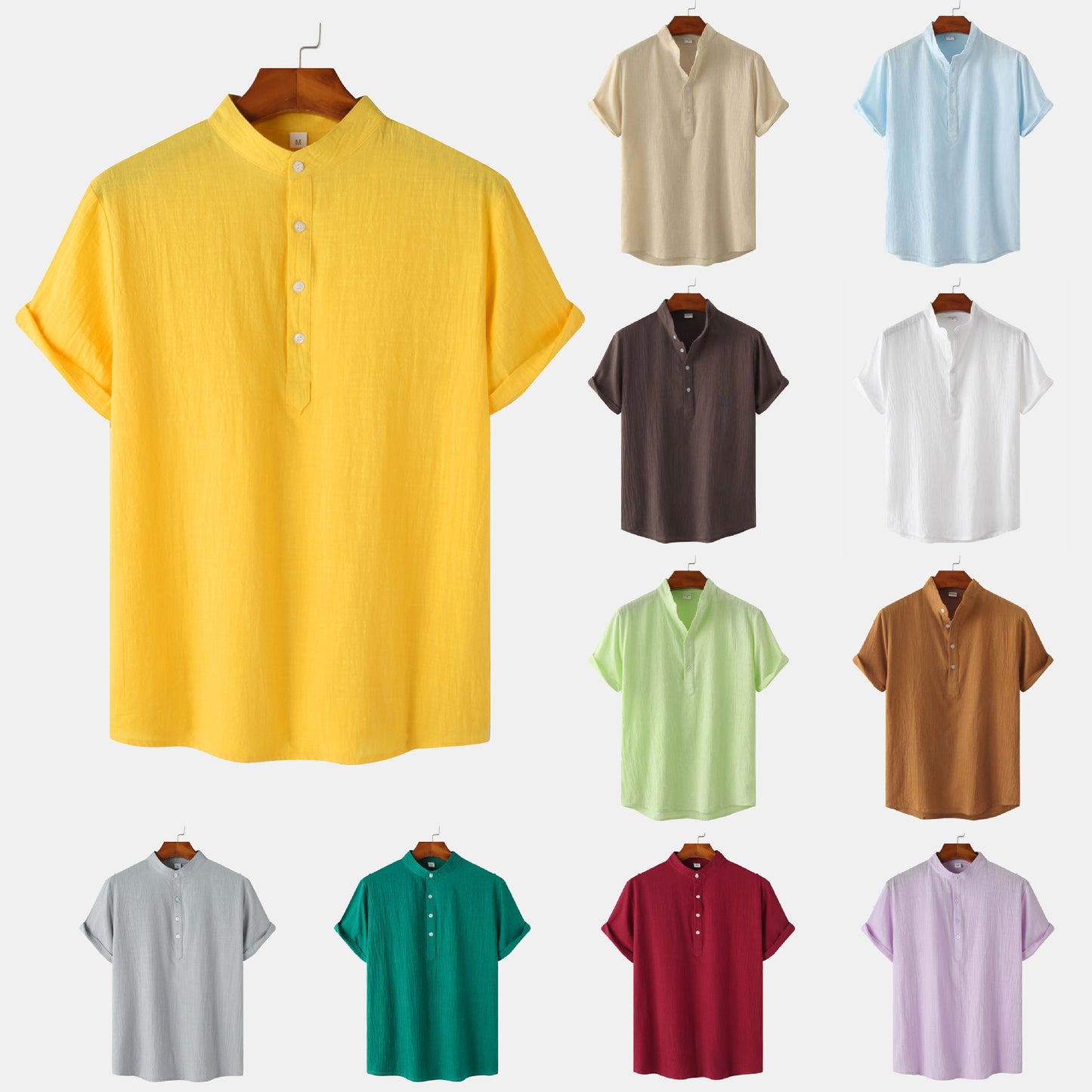 Men's Linen Short Sleeved Half Button Shirt