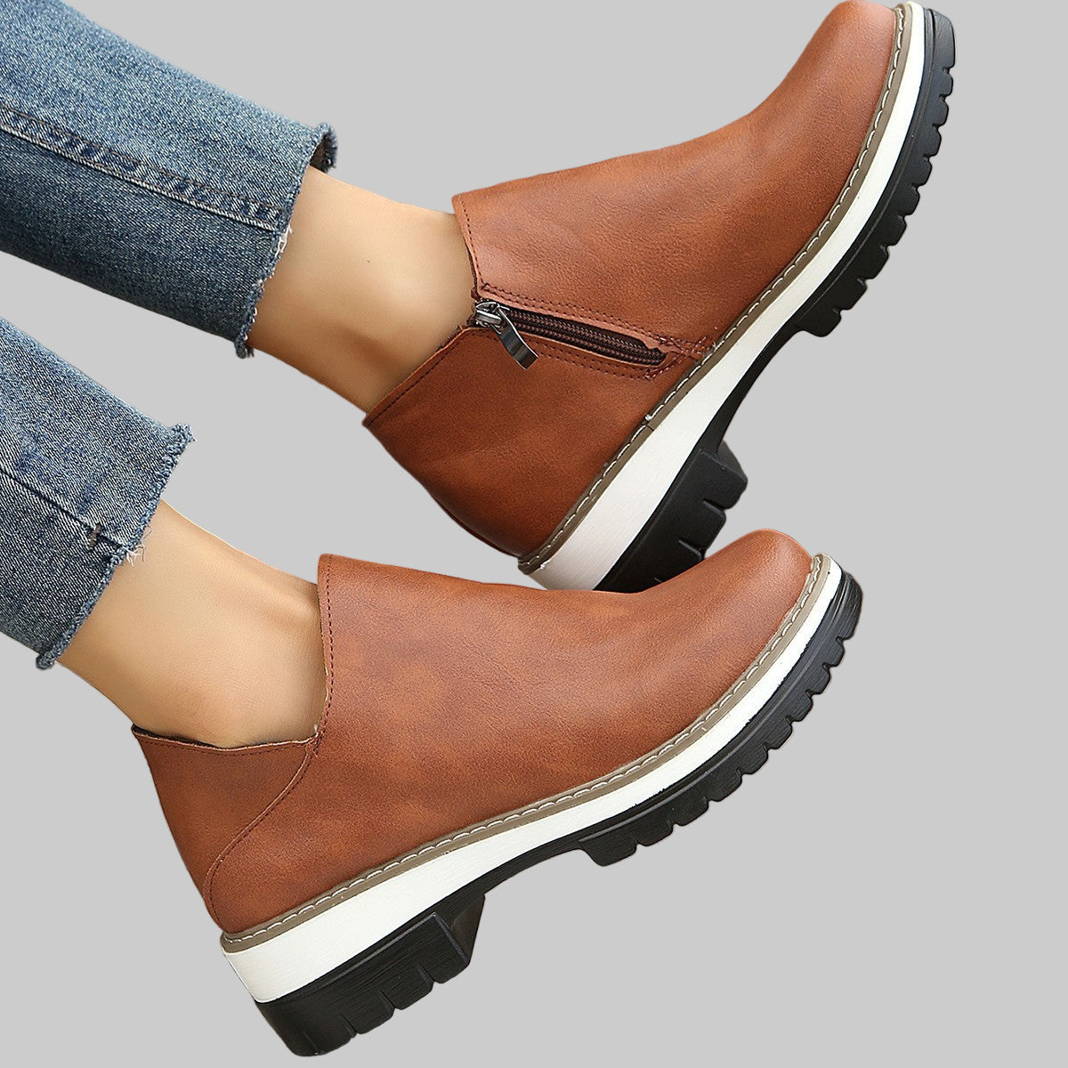 Women's Faux Leather Round Toe Ankle Boots