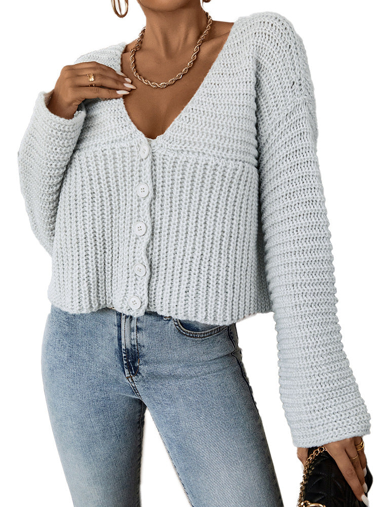 Women's Solid Colour Knitted Cardigan Sweater Long Sleeve Button Front Loose Top