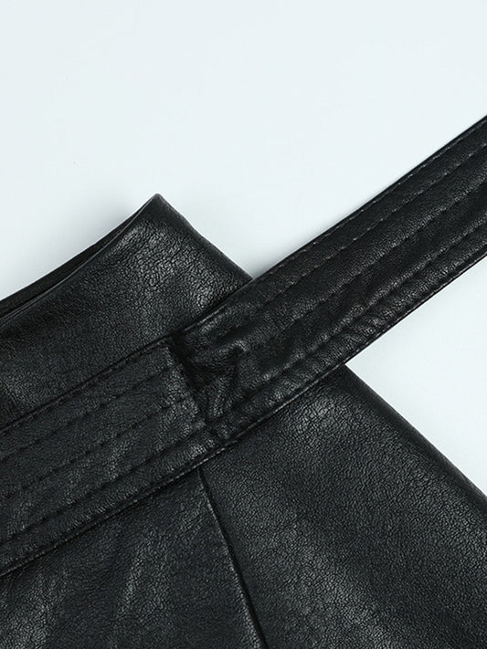 Women's PU Leather Patchwork Mesh High Waist Long Skirt