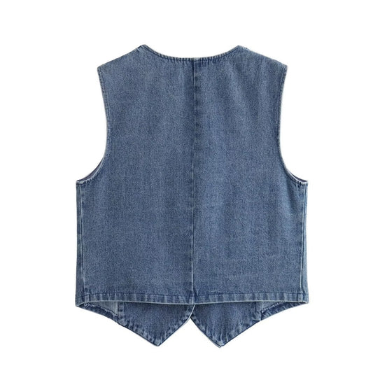 Women's V Neck Denim Waistcoat