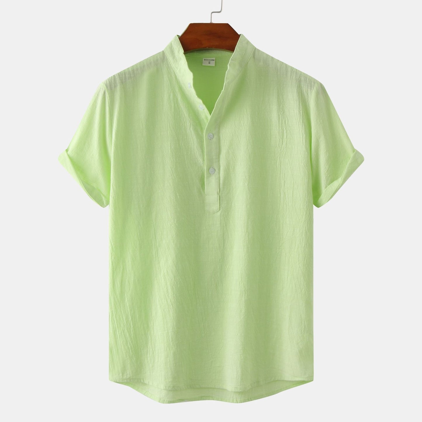 Men's Linen Short Sleeved Half Button Shirt