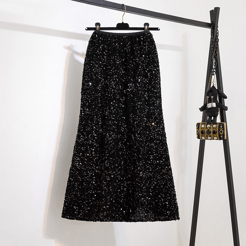 Women's Plus Size Glitter Sequin A-Line Skirt