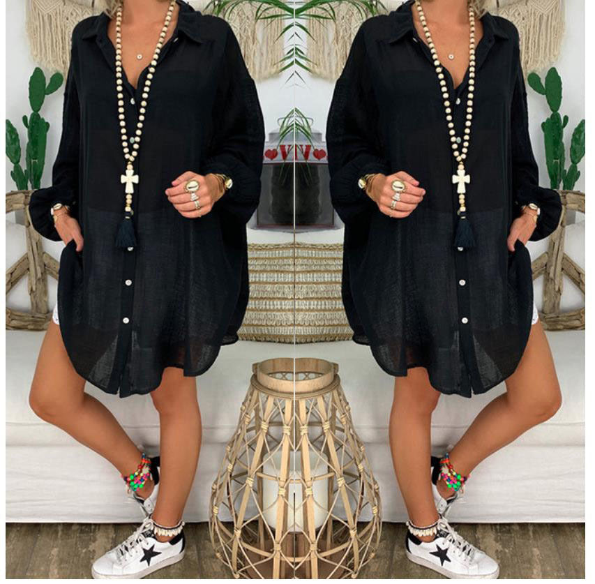 Women's Plus Size Solid Baggy Shirt Linen Style Button Front Long Sleeves Blouse Casual Top