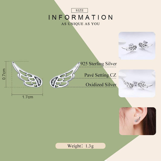 Women's Fairy Wings Stud Earrings 925 Sterling Silver Jewellery