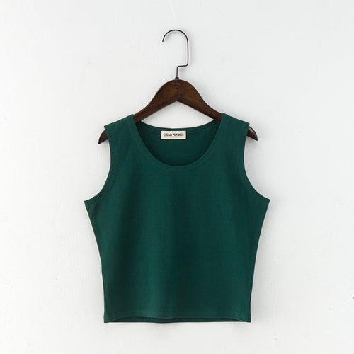 Women's Basic Solid Colour Cotton Tanks Camisole Fitness T-Shirt Crop Top