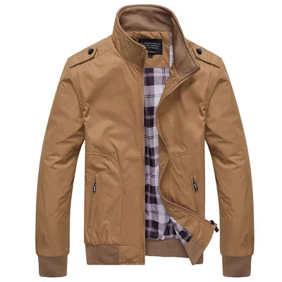 Men's Bomber Jacket Stand Collar Zip Front with Pockets