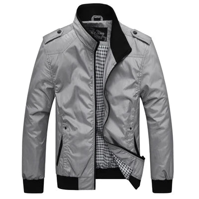 Men's Bomber Jacket Stand Collar Zip Front with Pockets