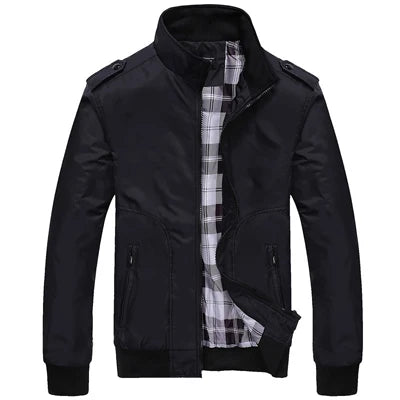 Men's Bomber Jacket Stand Collar Zip Front with Pockets