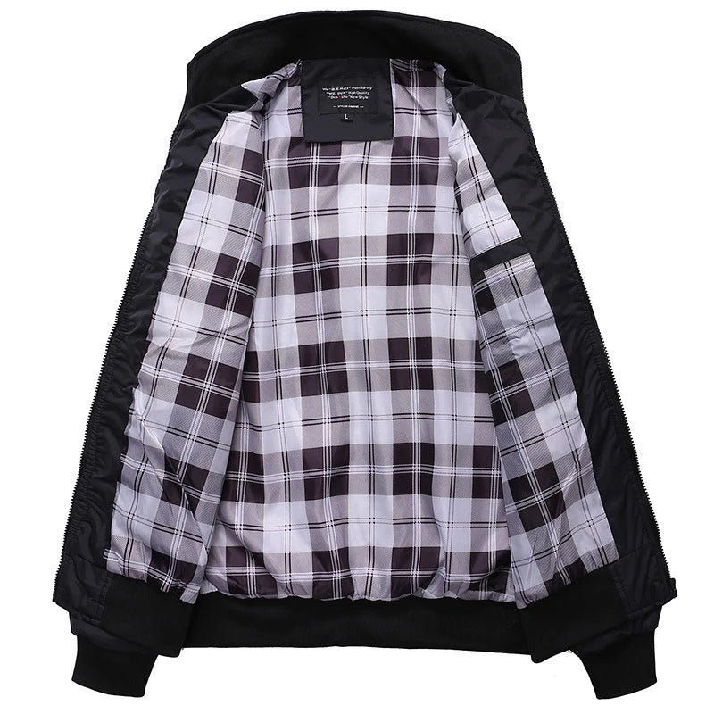 Men's Bomber Jacket Stand Collar Zip Front with Pockets