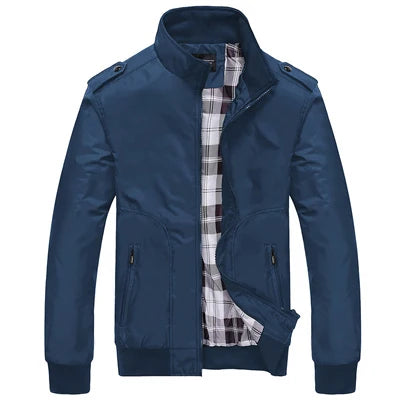 Men's Bomber Jacket Stand Collar Zip Front with Pockets