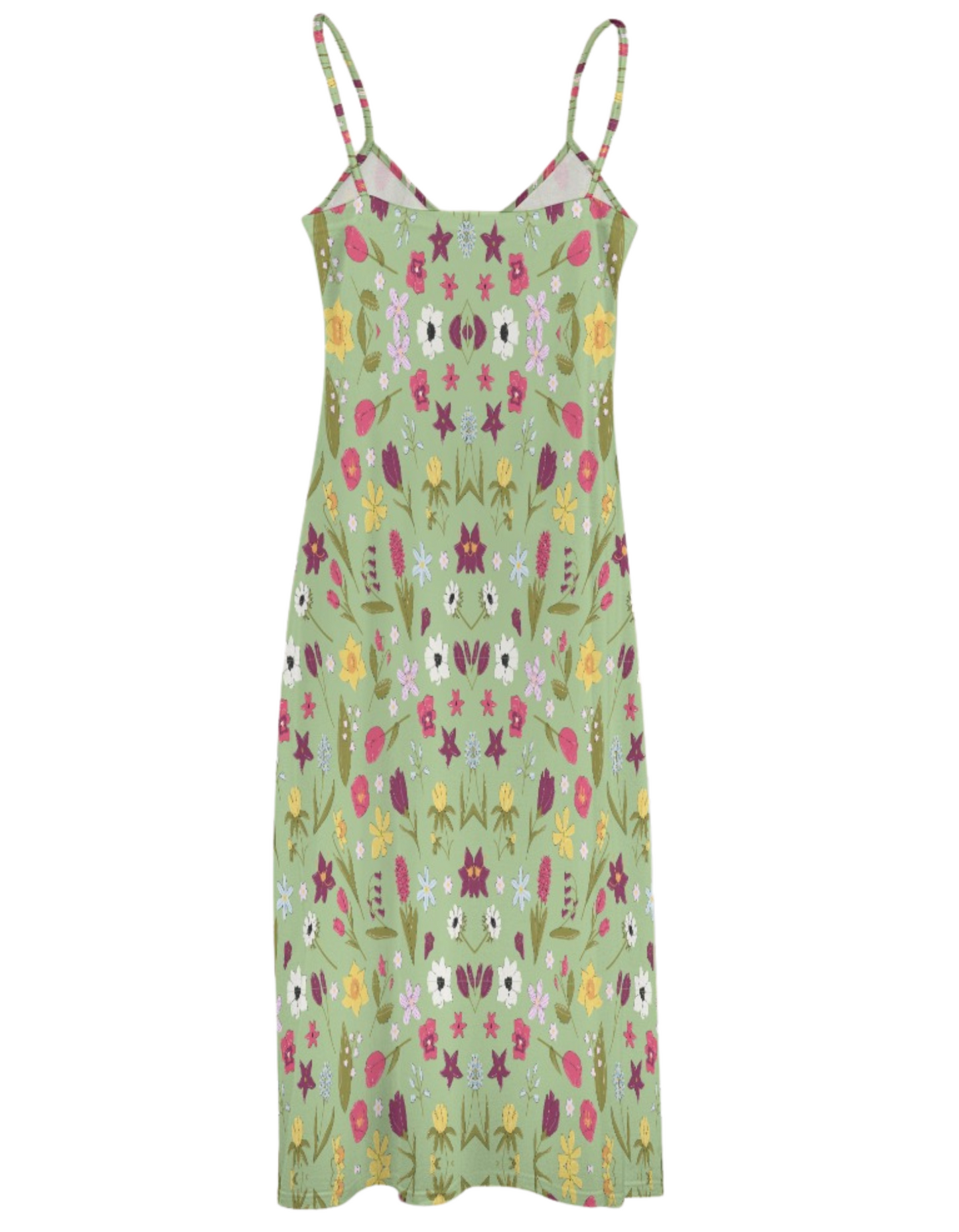 Women's Plus Size Green Floral Print Cami Spaghetti Strap Long Maxi Dress Green