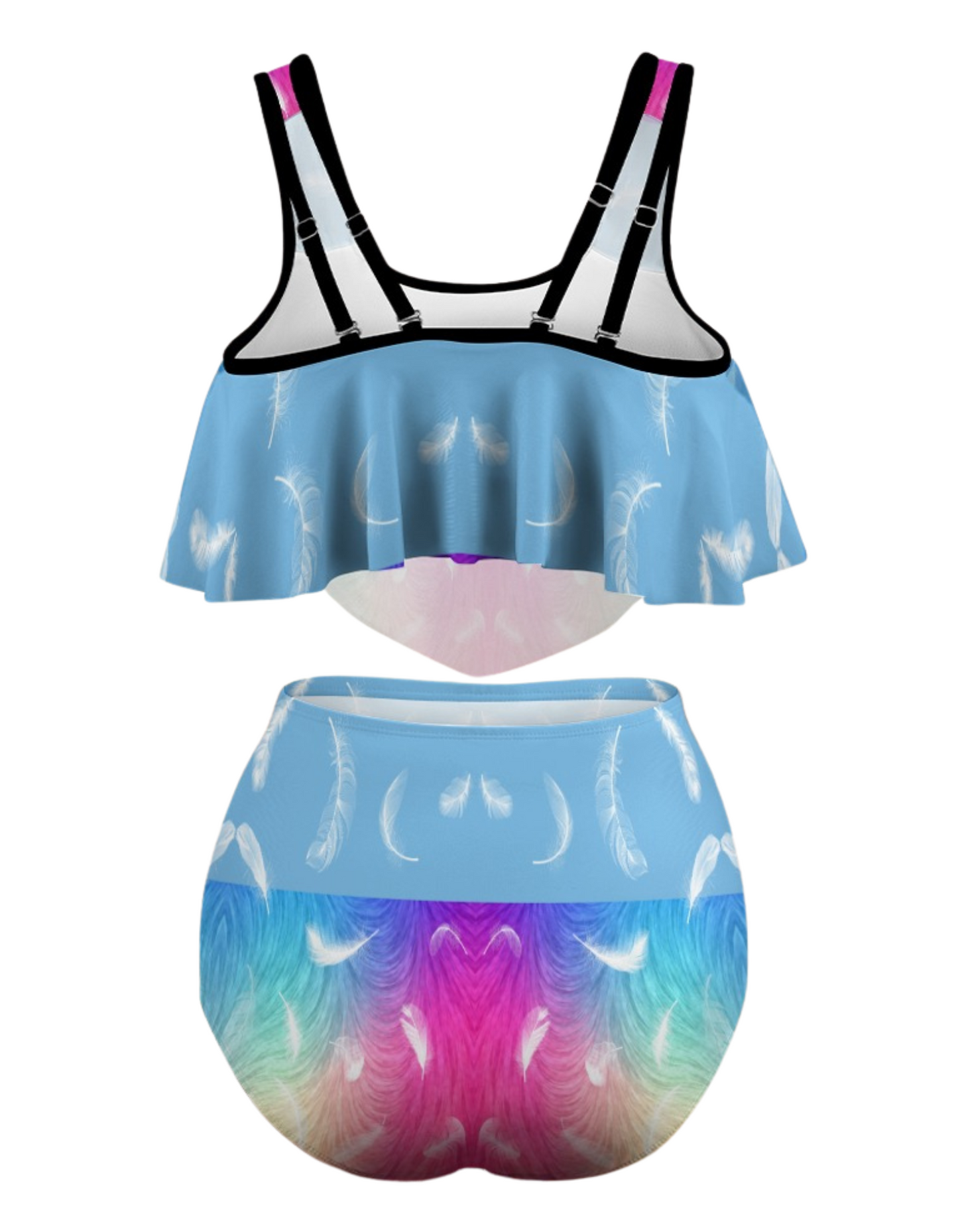 TABOO TIDE Plus Size Women's Feather Rainbow Print Two Piece Bikini