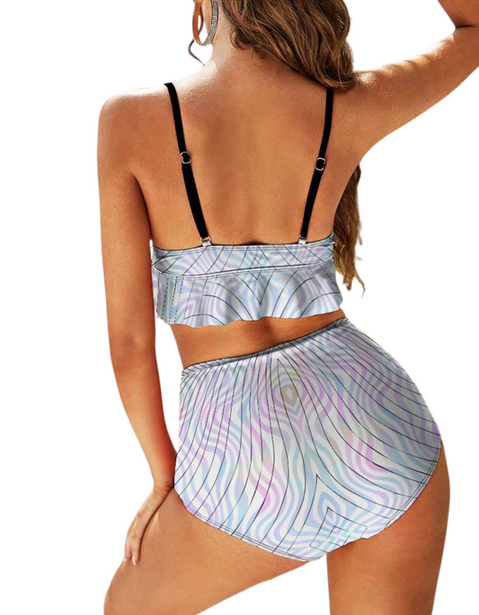 TABOO TIDE Women's Rainbow Stripe Print Two Piece Bikini