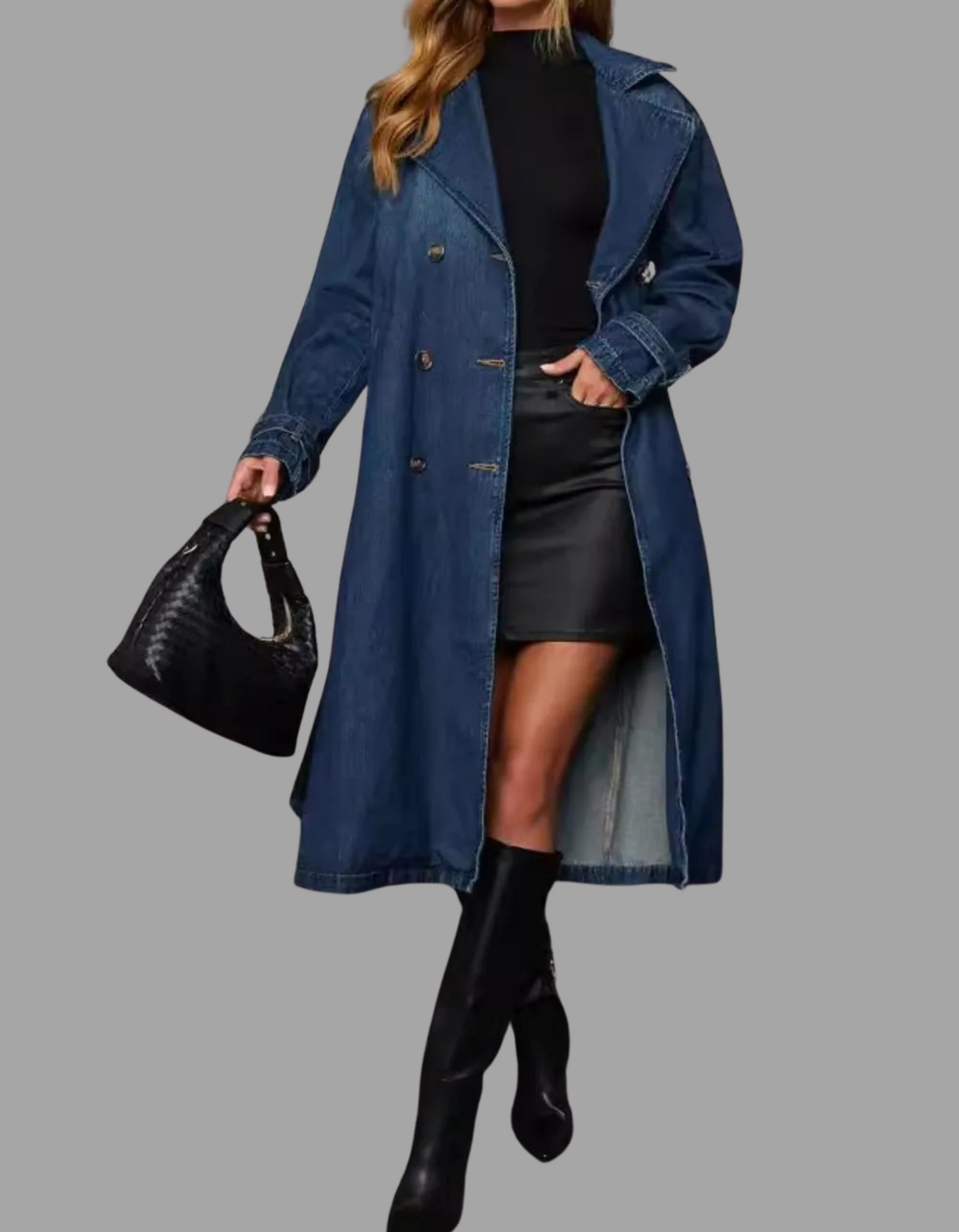 Women's Denim Belted Trench Coat
