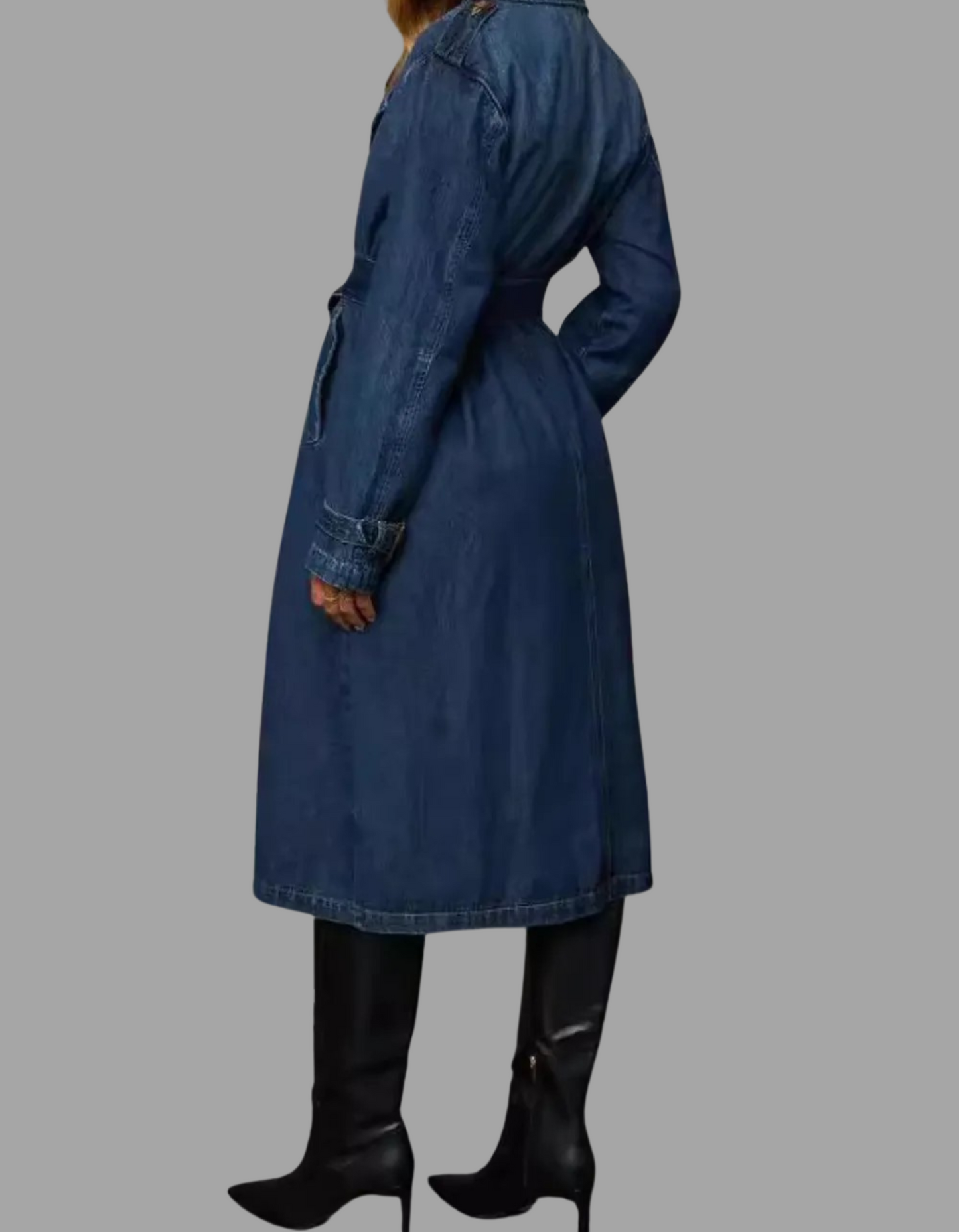 Women's Denim Belted Trench Coat