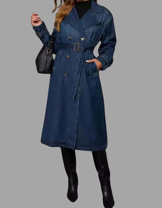 Women's Denim Belted Trench Coat