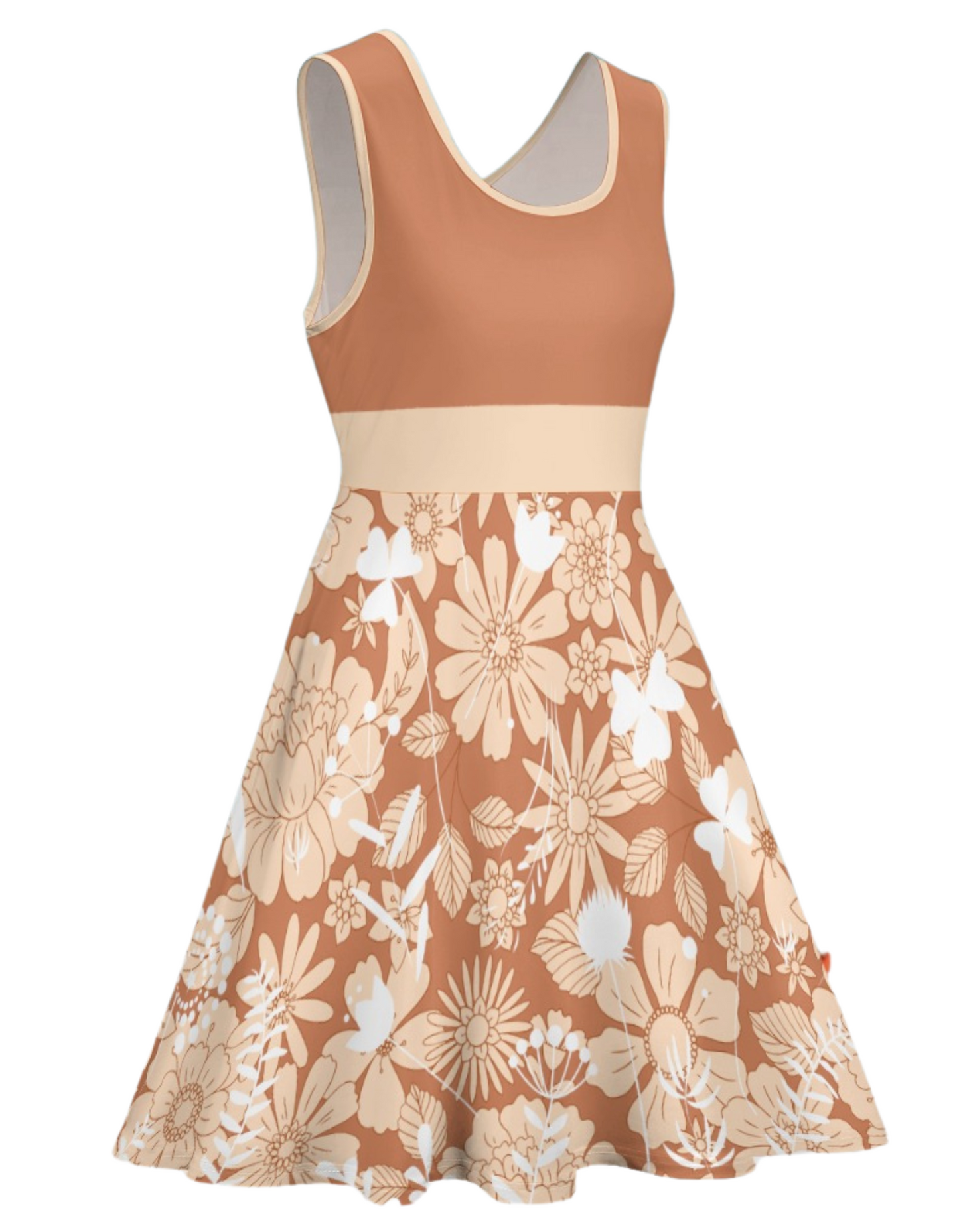 Women's Floral Retro Print Round Scoop Neck Sleeveless Skater Style Flared A-Line Dress