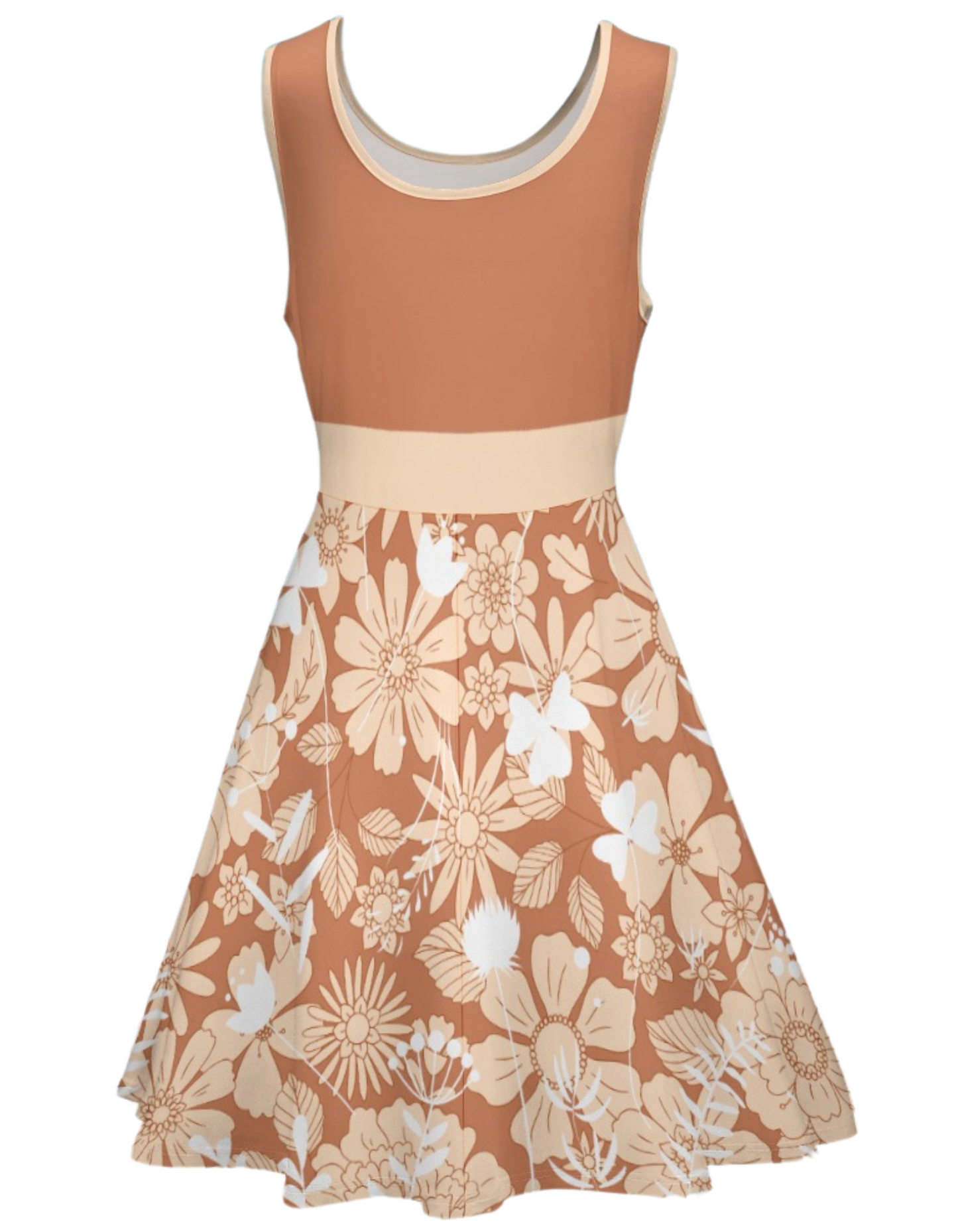 Women's Floral Retro Print Round Scoop Neck Sleeveless Skater Style Flared A-Line Dress
