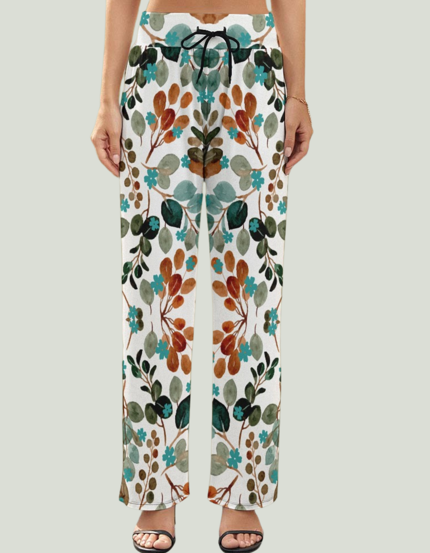 Women's Rustic Floral Print Wide Leg High Waist Trousers