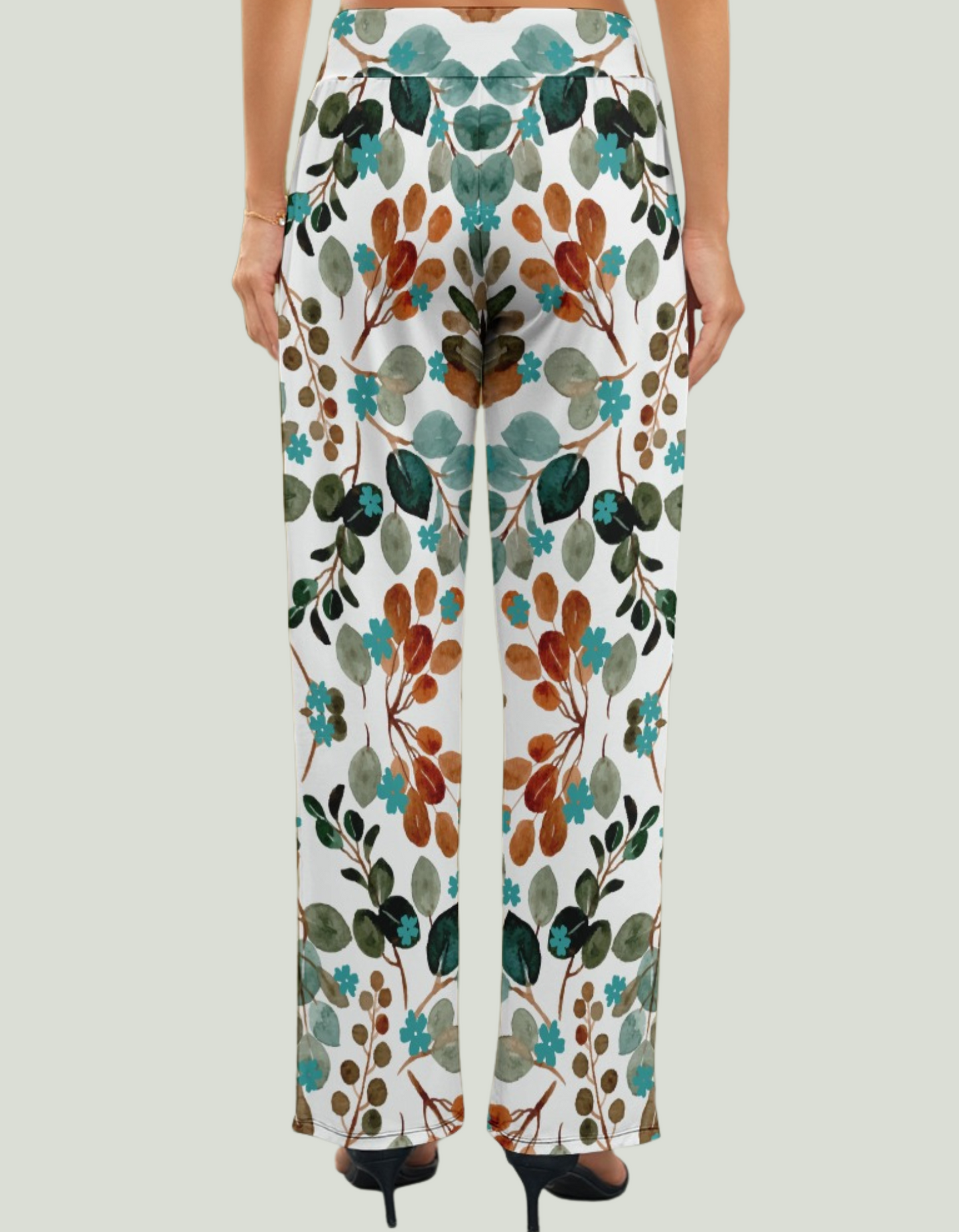 Women's Rustic Floral Print Wide Leg High Waist Trousers