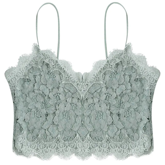Women's Scalloped Lace Crochet Tank Camisole Spaghetti Strap Sleeveless Open Back Crop Top