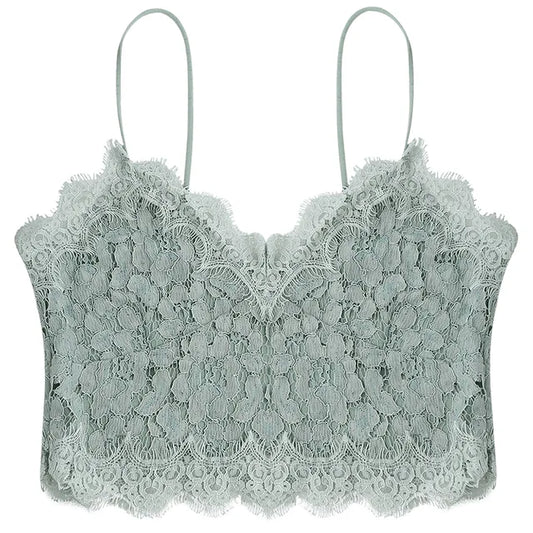 Women's Scalloped Lace Crochet Tank Camisole Spaghetti Strap Sleeveless Open Back Crop Top