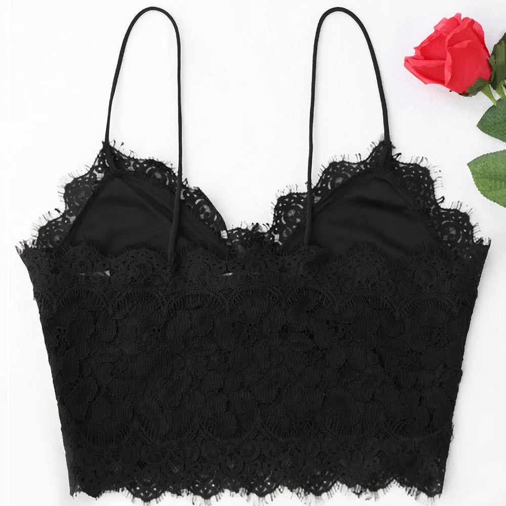 Women's Scalloped Lace Crochet Tank Camisole Spaghetti Strap Sleeveless Open Back Crop Top