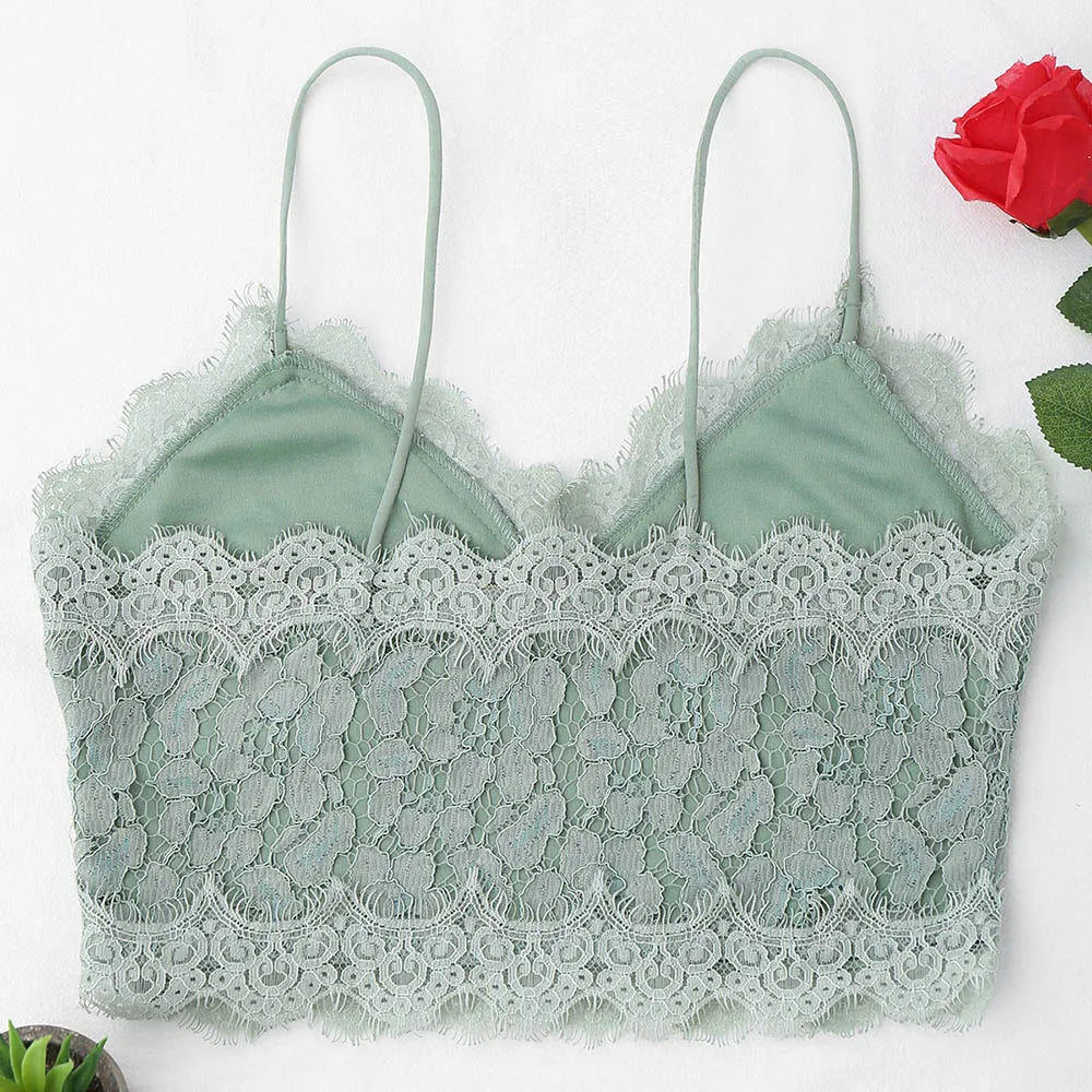 Women's Scalloped Lace Crochet Tank Camisole Spaghetti Strap Sleeveless Open Back Crop Top