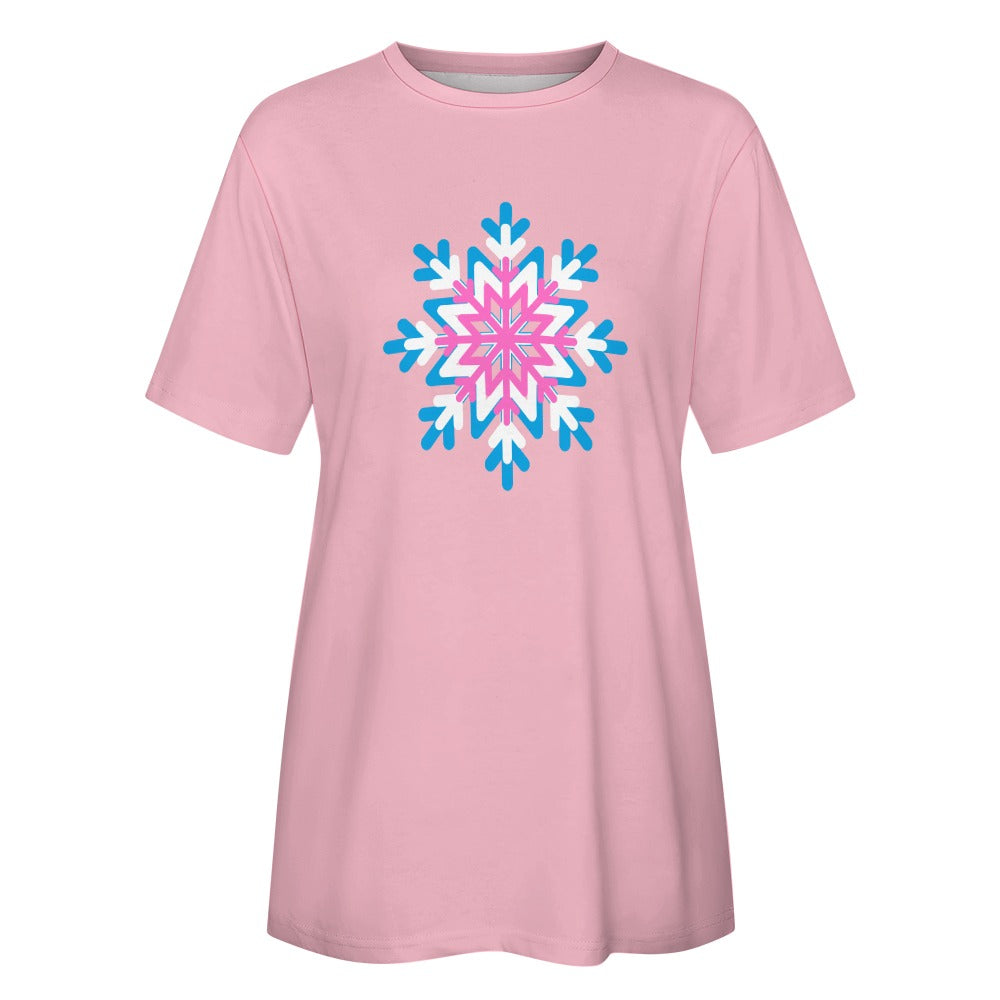 Women's Christmas Snowflake Short Sleeve Cotton T-Shirt