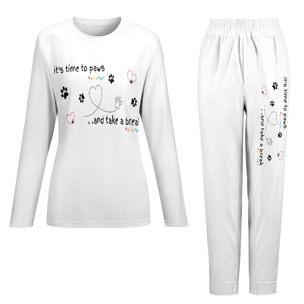 Women's It's Time to Paws Print Two Piece Pyjama Loungewear Set
