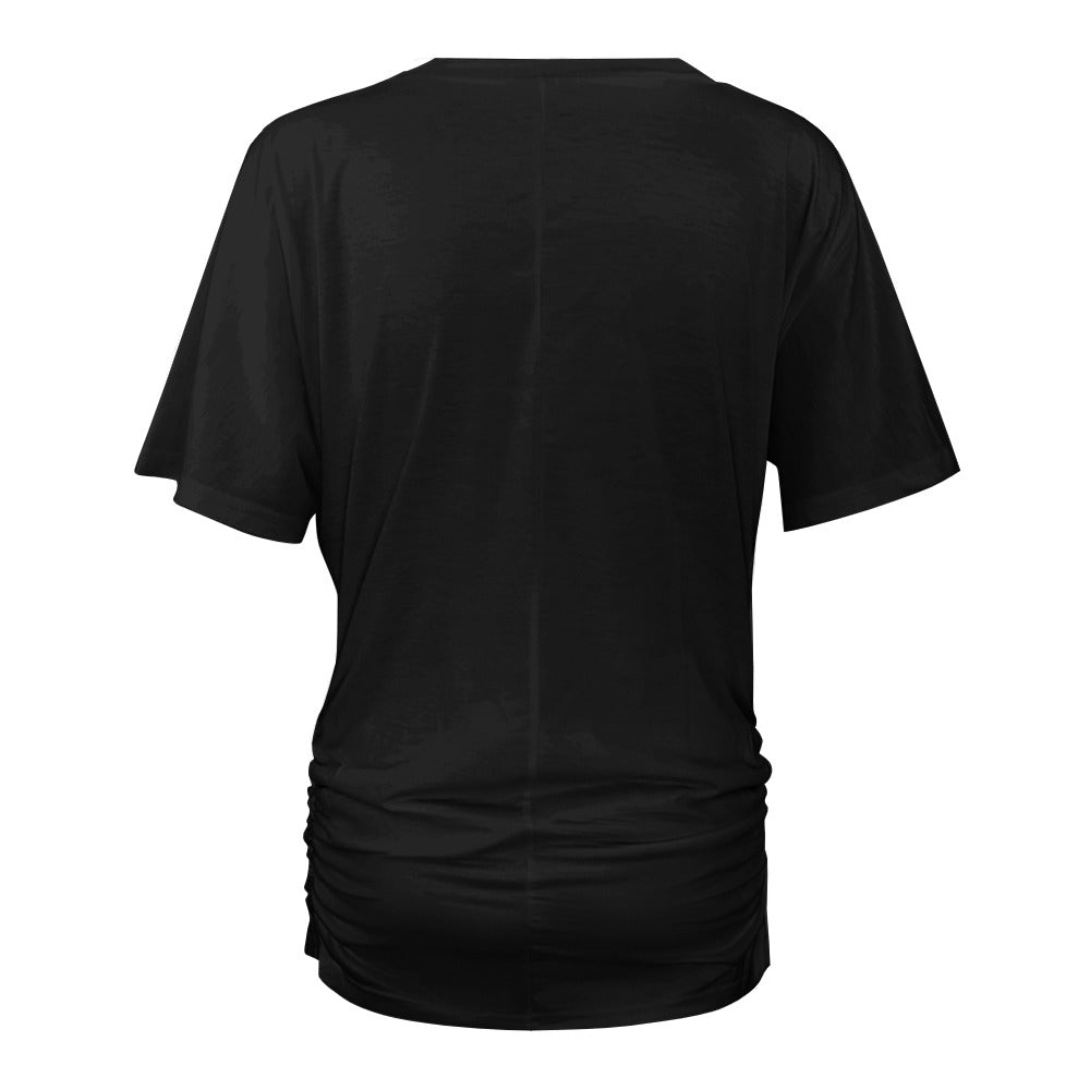 Women's Tribal Eyes V-neck Ruched Waist T-shirt Top